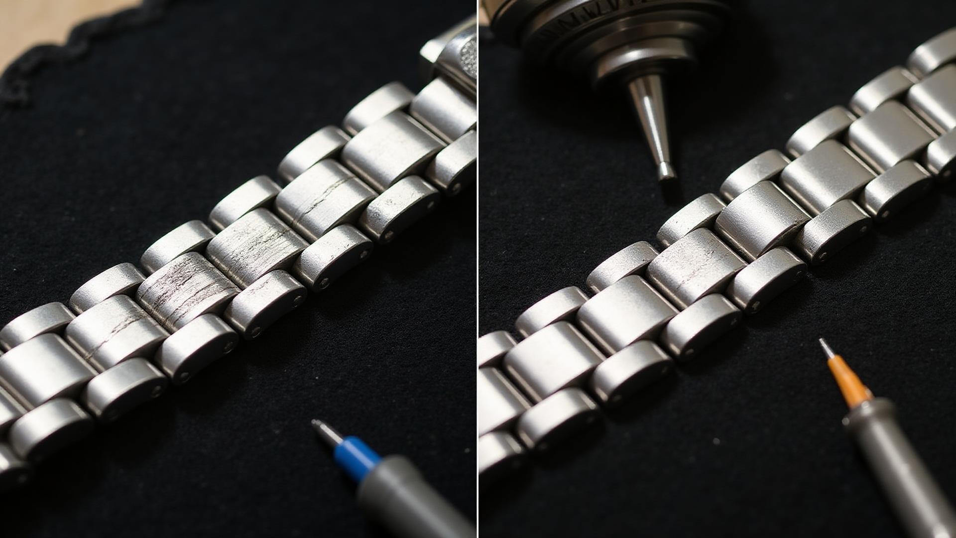 До и После: удаление глубоких царапин с браслета из нержавеющей стали